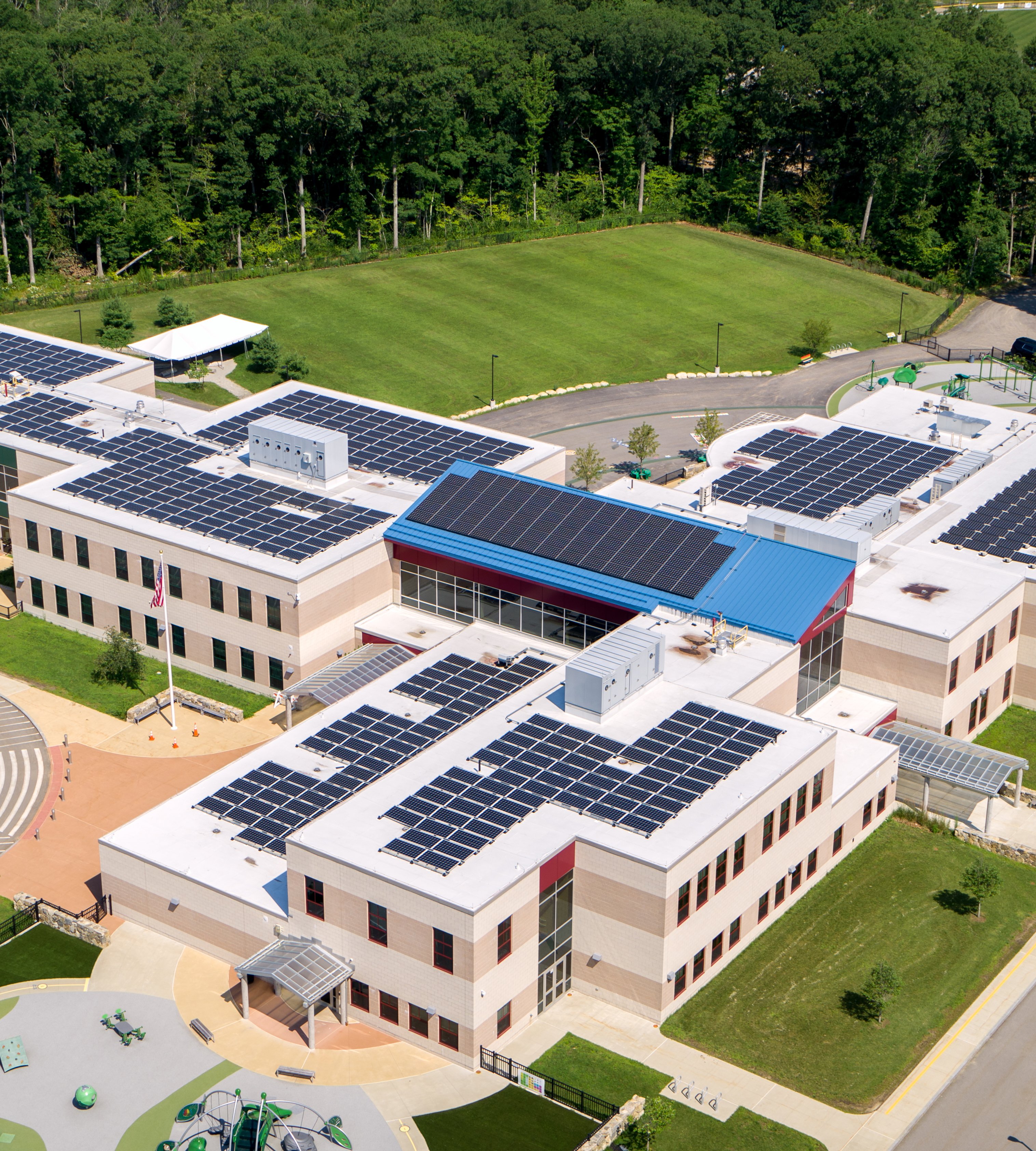 Buildings with solar panels on the roof